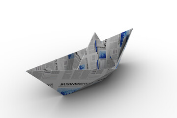Newspaper page folded into shape of boat