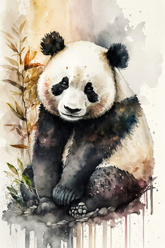 panda painting, watercolor, Generative Ai