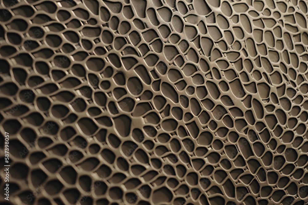Poster a close up view of a wall with a pattern on it's side and a clock in the middle of the wall behind i