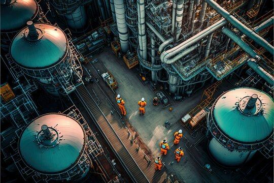 Oil rafinery, aerial view, industrial factory, Generative Ai