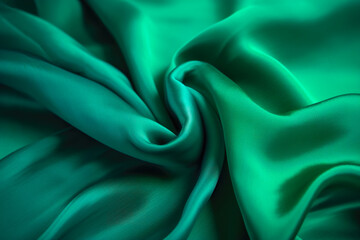 Obraz premium Texture of green silk fabric. Beautiful emerald green soft silk fabric background