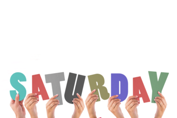 Hands holding colorful word Saturday 