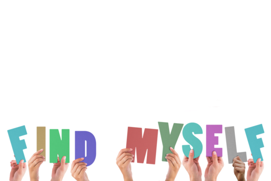 Cropped hands holding colorful words find myself 