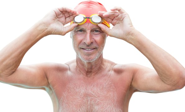 Portrait of senior man wearing swimming goggles