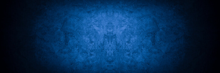 Old wall pattern texture cement blue dark abstract  blue color design are light with black gradient background.