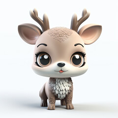 A happy 3D deer character sitting on a white background. Ai generated illustration.