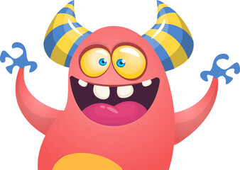 Funny cartoon monster character. Illustration of cute and happy alien. Halloween vector design isolated