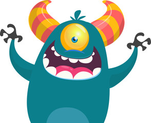 Funny cartoon monster character. Illustration of cute and happy alien. Halloween vector design isolated