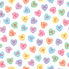 Sweet heart candy seamless pattern. Sweetheart candies for valentines day - 587398831
