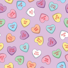 Sweet heart candy seamless pattern. Cute weetheart candies for valentines day - 587398832