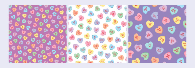 Set of sweet heart candy seamless pattern. Sweetheart candies for valentines day - 587398853