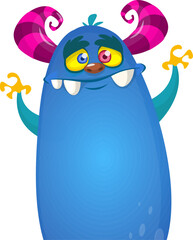 Funny cartoon monster character saying wazzup. Illustration of cute and happy alien. Halloween vector design isolated
