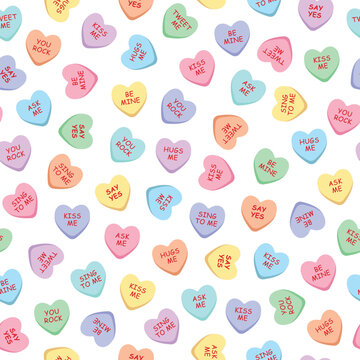 Sweet heart candy seamless pattern. Sweetheart candies for valentines day