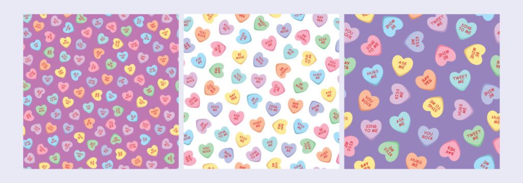 Set of sweet heart candy seamless pattern. Sweetheart candies for valentines day