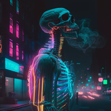 Skeleton smoking. Generative AI	