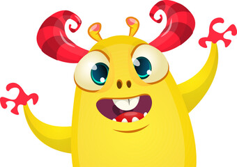 Funny cartoon monster character. Illustration of cute and happy alien. Halloween vector design isolated