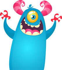 Funny cartoon monster character. Illustration of cute and happy alien. Halloween vector design isolated