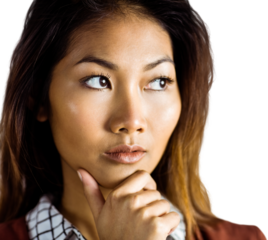 Serious businesswoman holding her chin