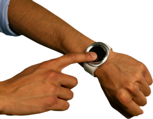 Mid-section of man using smartwatch