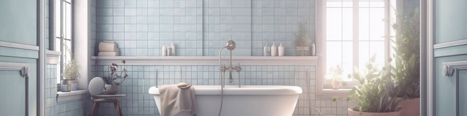 Fototapeta na wymiar 3d render of a bathroom created with Generative AI technology.