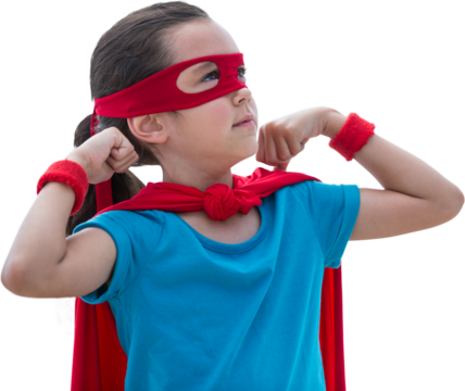 Cute girl in eye mask and cape - Powered by Adobe