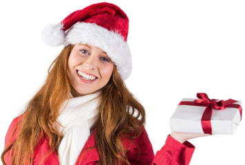 Festive redhead holding a gift