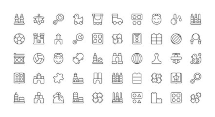 Kids and toys icon set, thin line, flat design