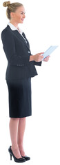 Businesswoman holding new tablet
