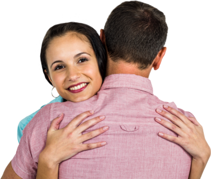 Calm couple hugging