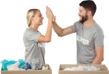 Happy volunteer doing high five 