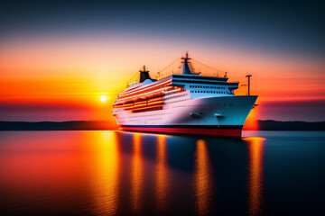 Fototapeta na wymiar Realistic View of a Luxury Cruise Liner at Sea. Generative AI