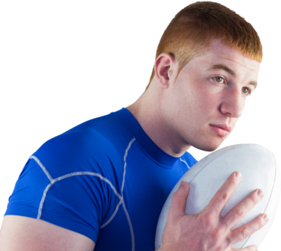 Rugby player holding rugby ball