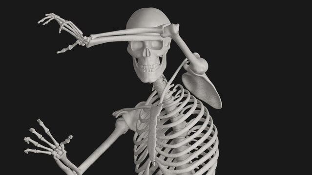 skeleton posing 3d render with black background