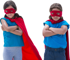 Siblings standing with arms crossed