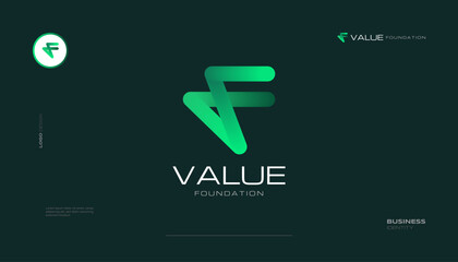Abstract and Creative Letter F Logo Design with Green Gradient Concept. VF Initial Logo Suitable for Business and Technology Logo