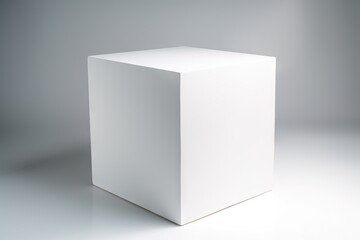  a white box sitting on top of a white floor next to a white wall with a shadow on the floor and a gray background behind it.  generative ai