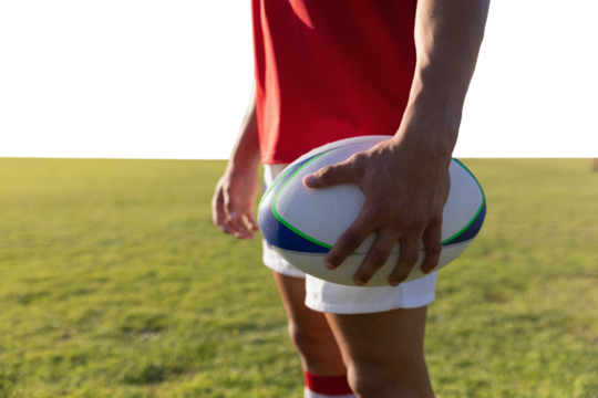 Rugby player holding rugby ball