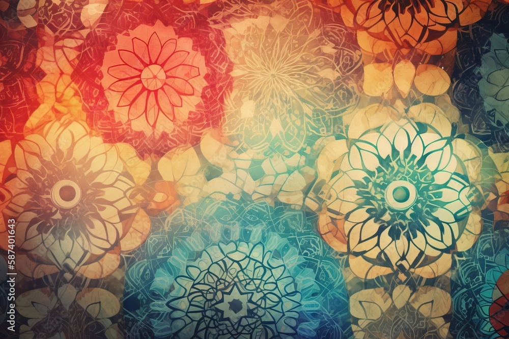 Poster a vibrant and colorful floral pattern on a black background the pattern is composed of a variety of 