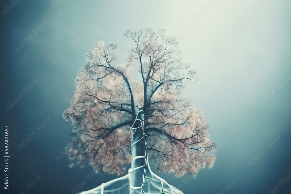 Poster a tree is shown in a digital image with a blue background and a gray sky in the background with a fe