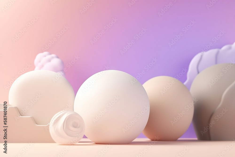 Poster a group of three eggs sitting next to each other on a counter top next to an egg carton and a toothb