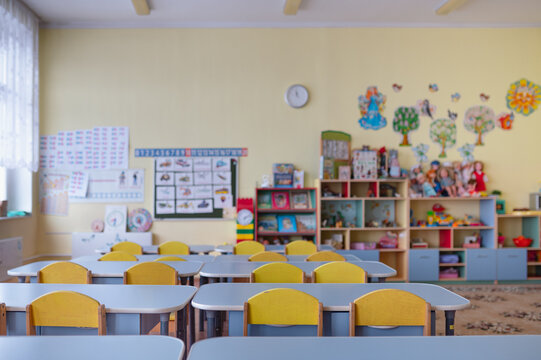 a general view of the group in the kindergarten, a room for children with toys. High quality photo
