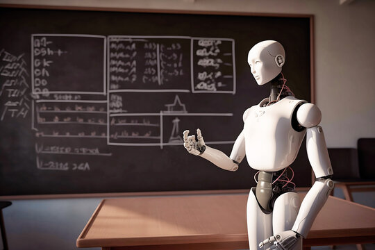 AI android robot teaching class. Generative AI