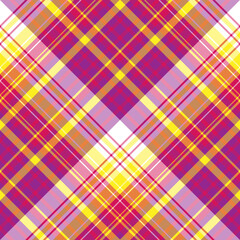 Seamless pattern in unusual yellow, bright pink, purple and white colors for plaid, fabric, textile, clothes, tablecloth and other things. Vector image. 2