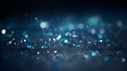 Glowing Defocused Glitter Texture Winter Holiday Background with Blue Bokeh Lights and Snow