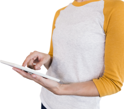 Midsection of woman using digital tablet