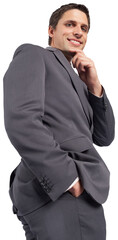 Thinking businessman touching his chin
