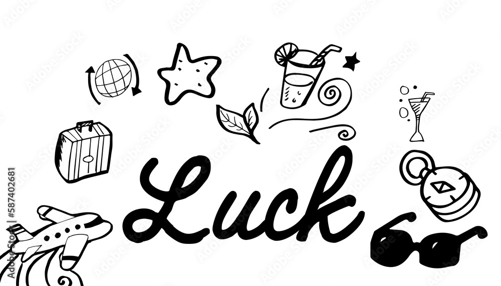 Poster luck text surrounded by various colorful vector icons