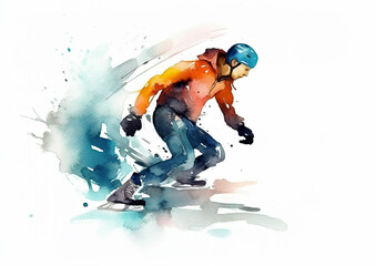 Ice skating.skating on ice as a sport or pastime.The technical and artistic excellence of skaters in performing prescribed patterns and free skating (figure skating) or ice dance.Watercolor illustrati