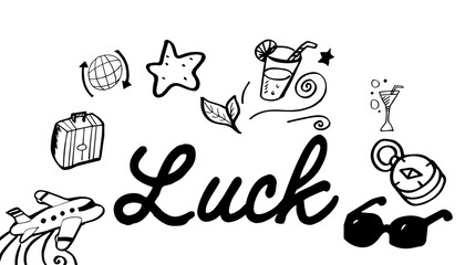 Luck text surrounded by various colorful vector icons