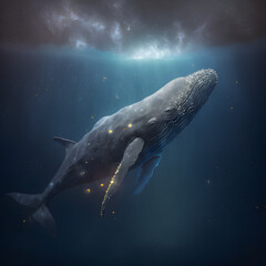 A whale swim in night ocean generative ai